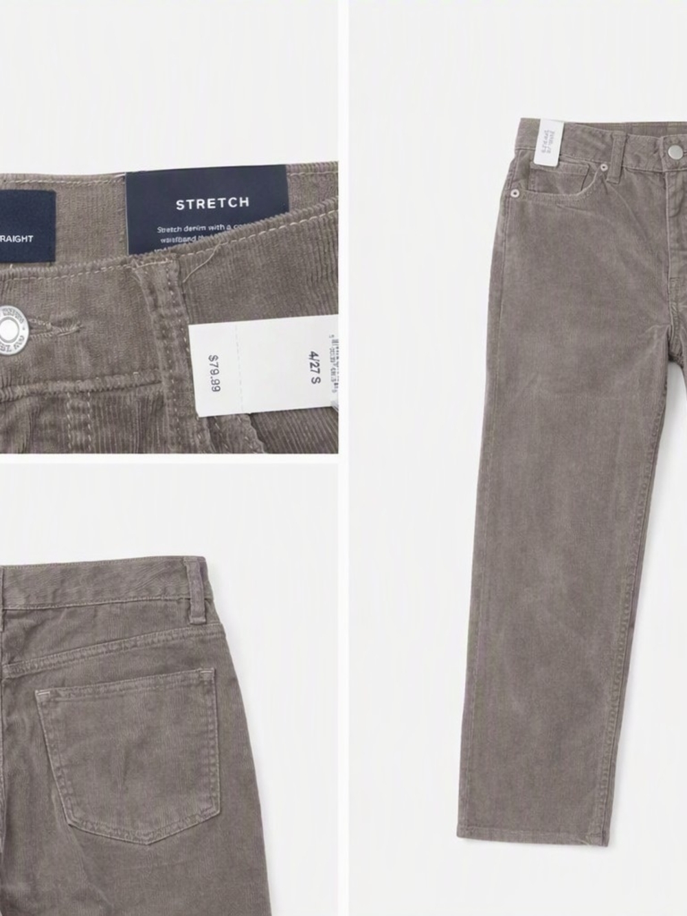 GAP Women's Straight Stretch Corduroy Jeans - Gray